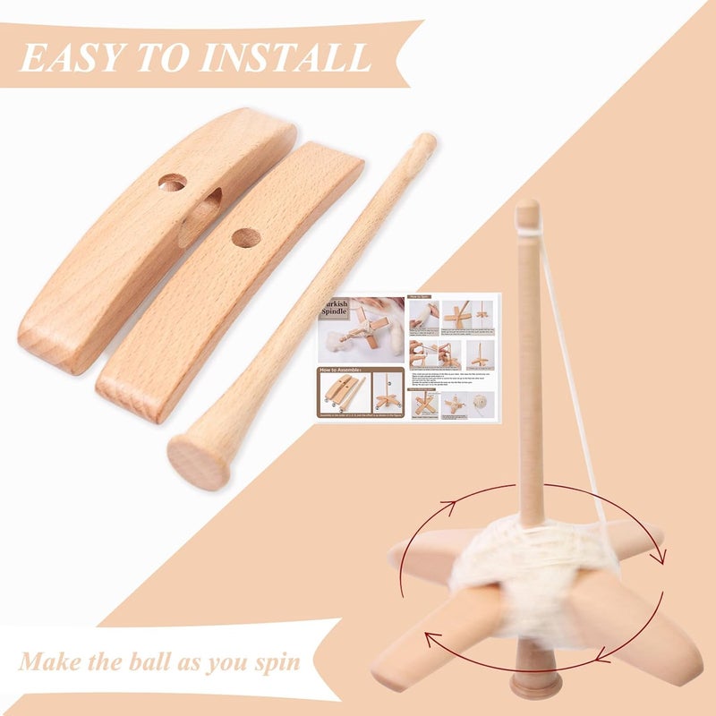 Yushen Turkish Spindle Kit Detachable Drop Spindle with 50g Wool Weaving Spinning Wheels for Beginners Advanced Hand Spinning Spinner Gifts - Image 2